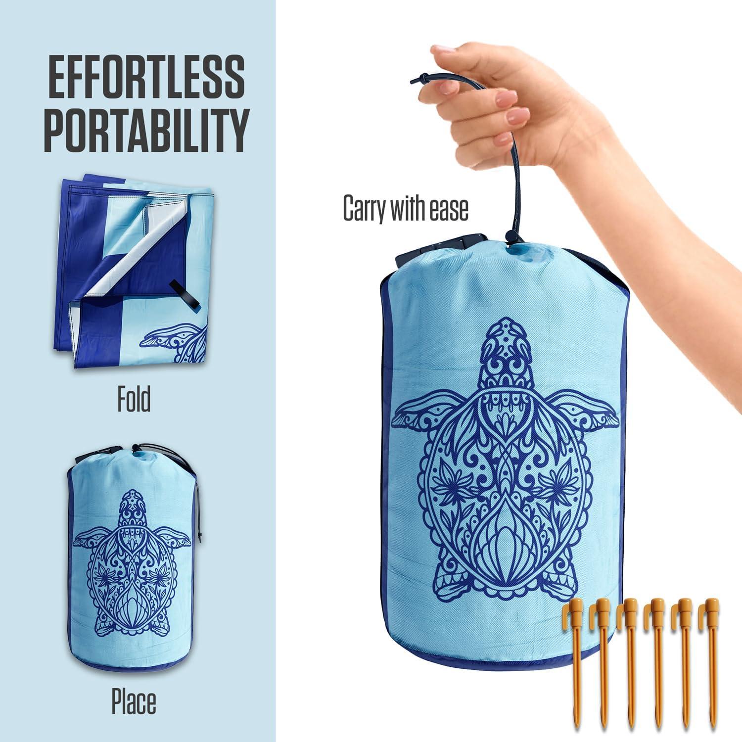 image:imageVENTURE 4TH FamilySize Beach Blanket Sandproof Waterproof Lightweight amp Compact Includes Stakes and Carry Bag 7x8 feet XL Mandala Turtle