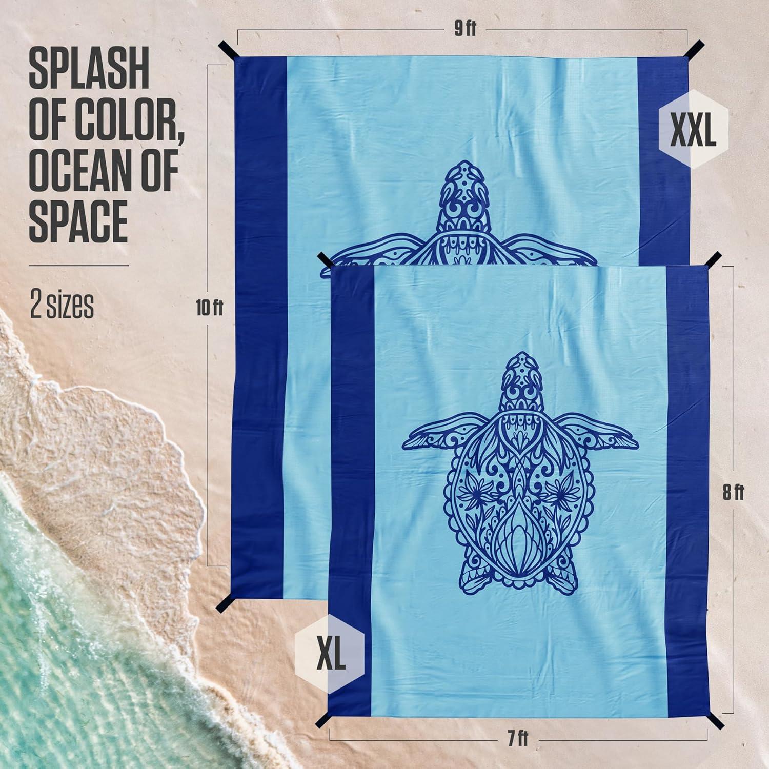 image:imageVENTURE 4TH FamilySize Beach Blanket Sandproof Waterproof Lightweight amp Compact Includes Stakes and Carry Bag 7x8 feet XL Mandala Turtle