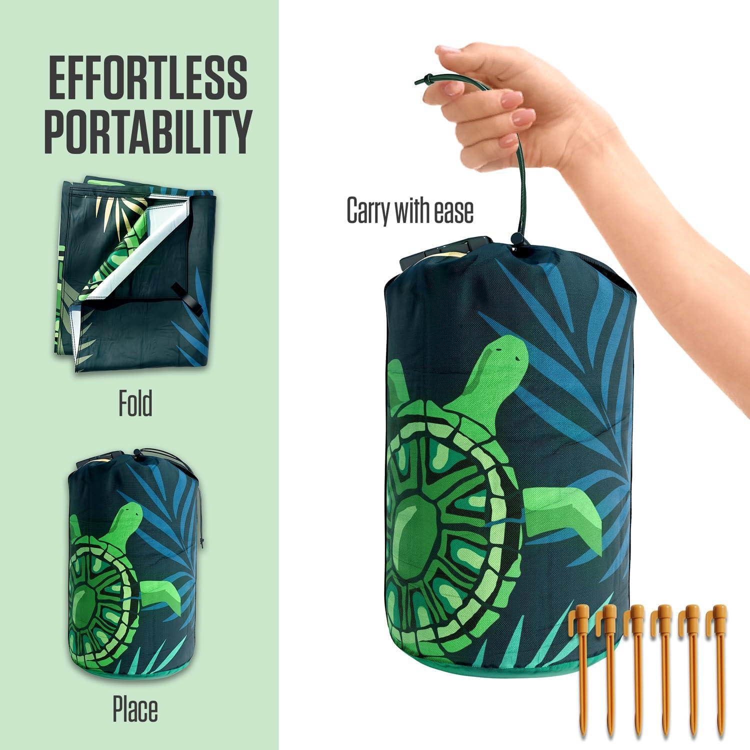 image:imageVENTURE 4TH FamilySize Beach Blanket Sandproof Waterproof Lightweight amp Compact Includes Stakes and Carry Bag 7x8 feet XL Navy Turtle