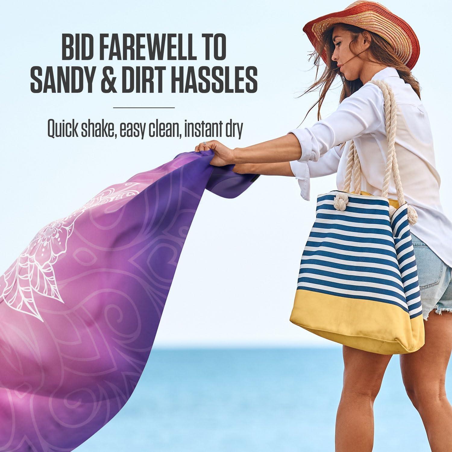 image:imageVENTURE 4TH FamilySize Beach Blanket Sandproof Waterproof Lightweight amp Compact Includes Stakes and Carry Bag 7x8 feet XL Purple Mandala