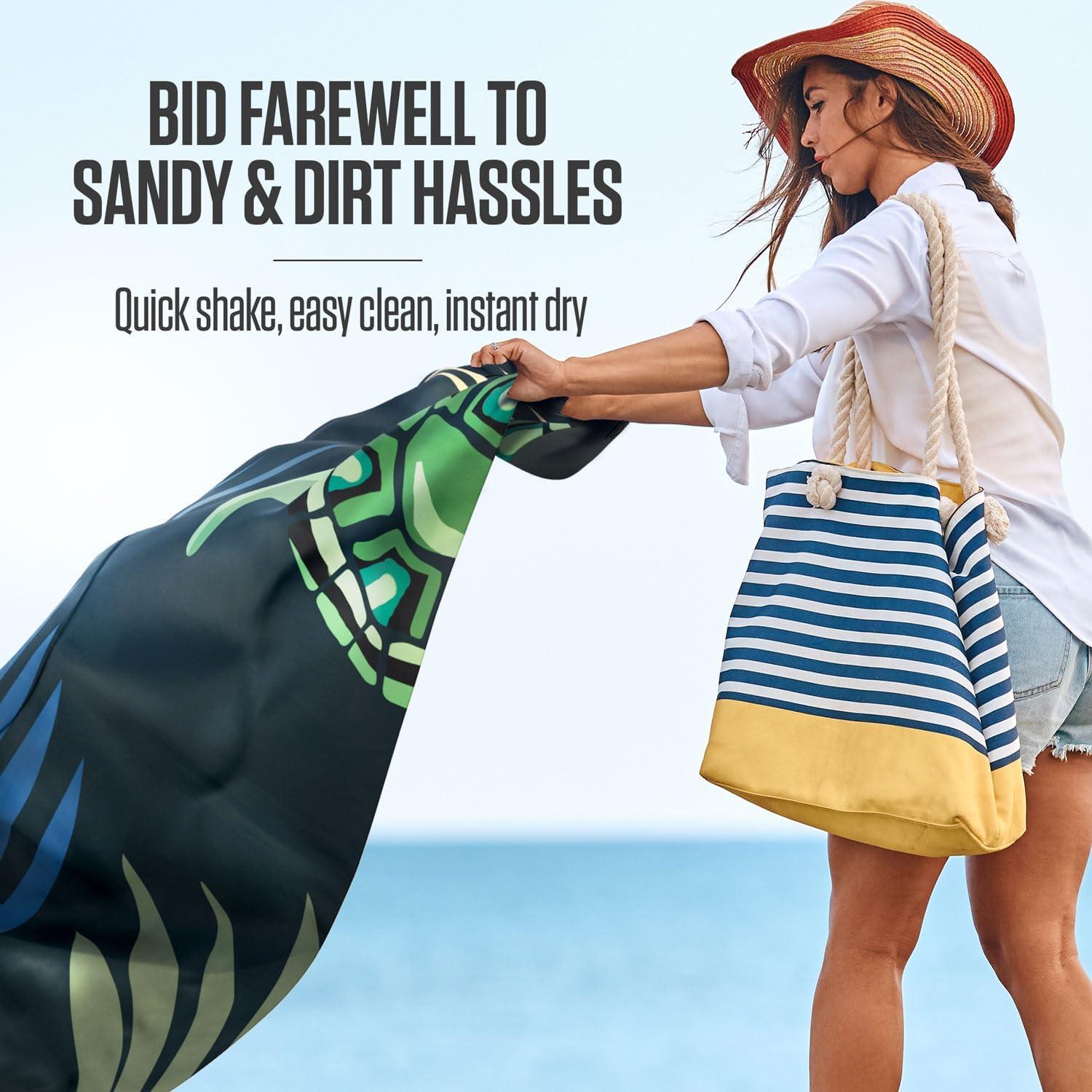 image:imageVENTURE 4TH FamilySize Beach Blanket Sandproof Waterproof Lightweight amp Compact Includes Stakes and Carry Bag 9x10 feet XXL Navy Turtle