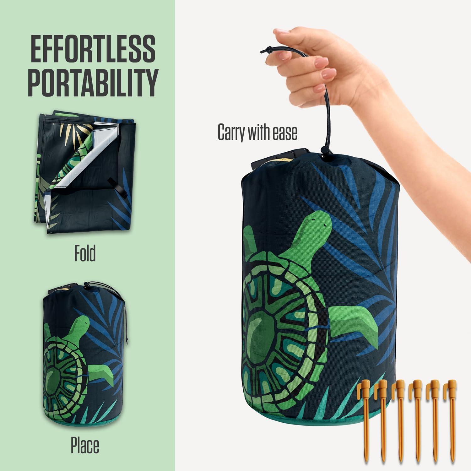 image:imageVENTURE 4TH FamilySize Beach Blanket Sandproof Waterproof Lightweight amp Compact Includes Stakes and Carry Bag 9x10 feet XXL Navy Turtle