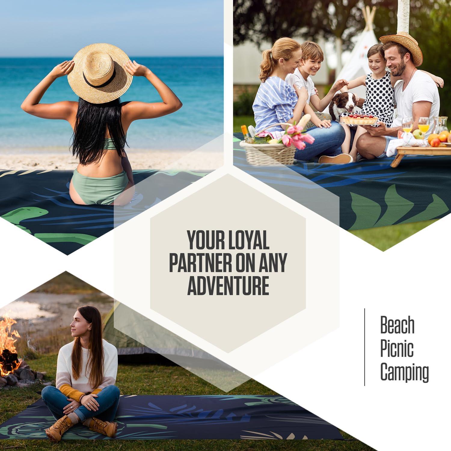 image:imageVENTURE 4TH FamilySize Beach Blanket Sandproof Waterproof Lightweight amp Compact Includes Stakes and Carry Bag 9x10 feet XXL Navy Turtle