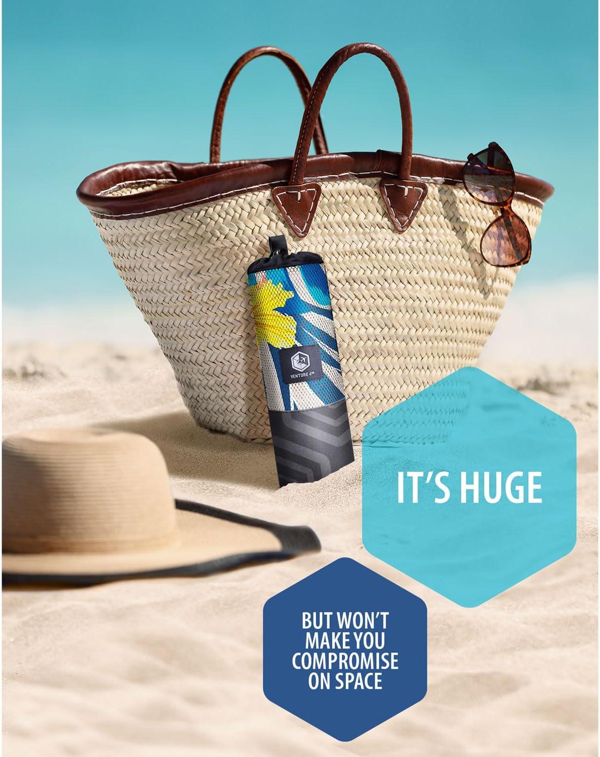 image:imageVENTURE 4TH Microfiber Beach Towel QuickDry Compact SandFree Absorbent Sandproof and Lightweight Perfect for Camping Beach and Roadtrips Dark Blue Stripes Design 35x78 inchesHibiscus