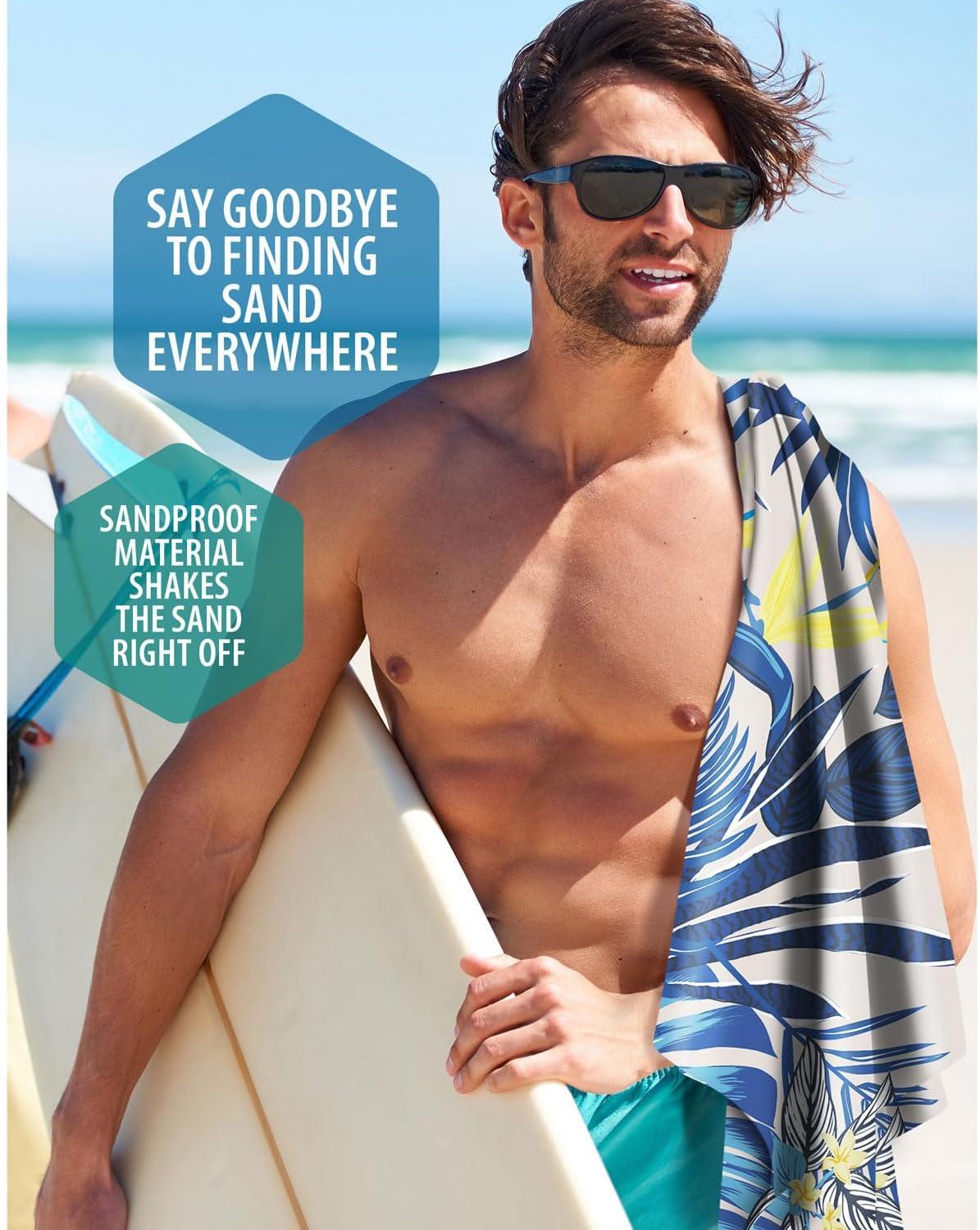 image:imageVENTURE 4TH Microfiber Beach Towel QuickDry Compact SandFree Absorbent Sandproof and Lightweight Perfect for Camping Beach and Roadtrips Dark Blue Stripes Design 35x78 inchesHibiscus