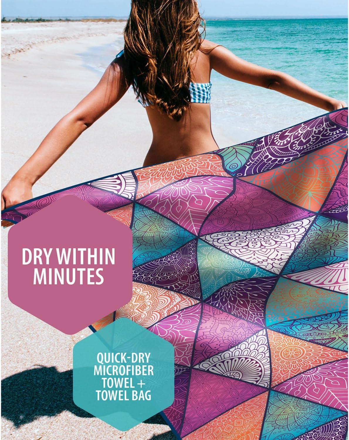image:imageVENTURE 4TH Microfiber Beach Towel QuickDry Compact SandFree Absorbent Sandproof and Lightweight Perfect for Camping Beach and Roadtrips Dark Blue Stripes Design 35x78 inchesBohemian Summer