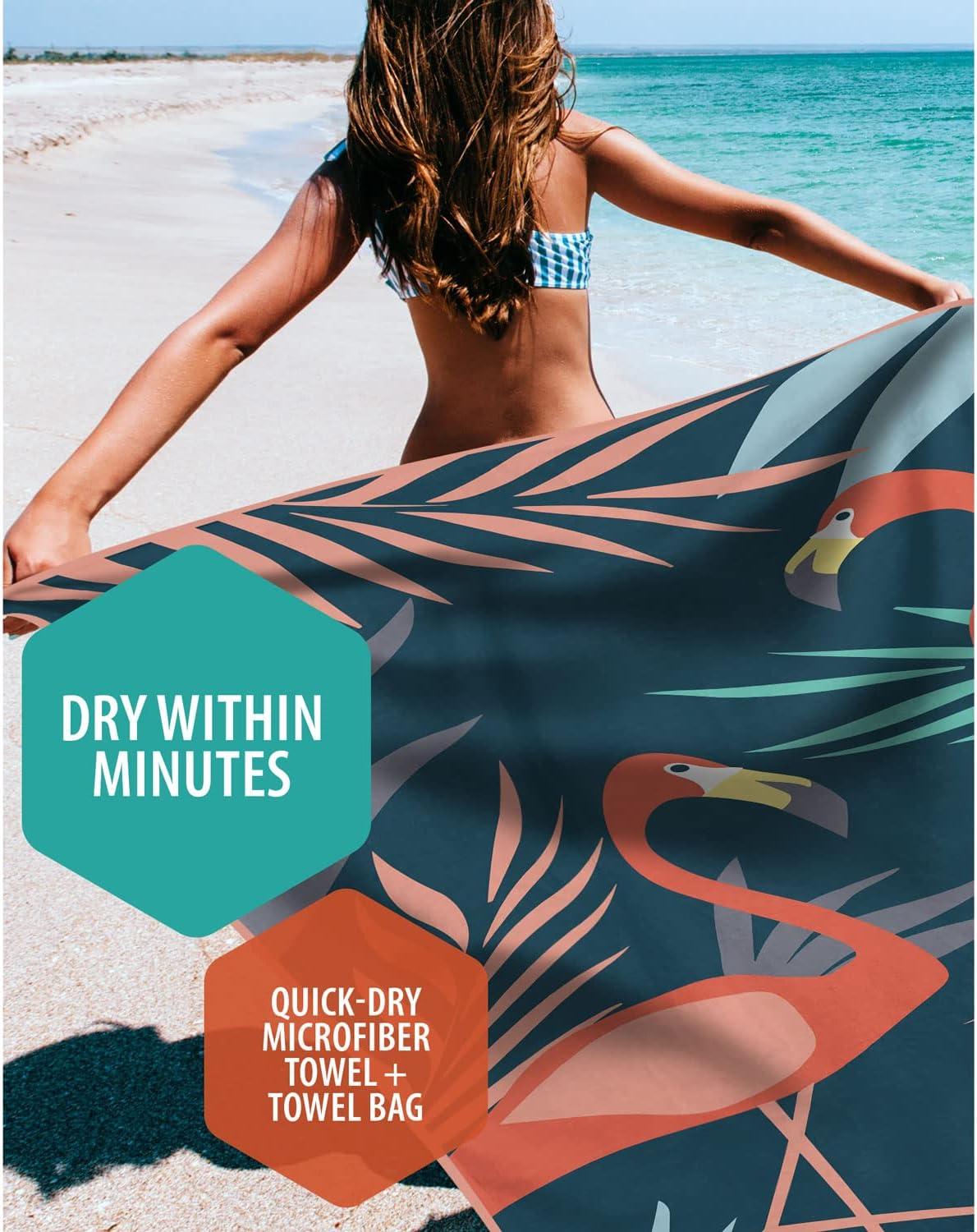 image:imageVENTURE 4TH Microfiber Beach Towel QuickDry Compact SandFree Absorbent Sandproof and Lightweight Perfect for Camping Beach and Roadtrips Dark Blue Stripes Design 35x78 inchesNavy Flamingo