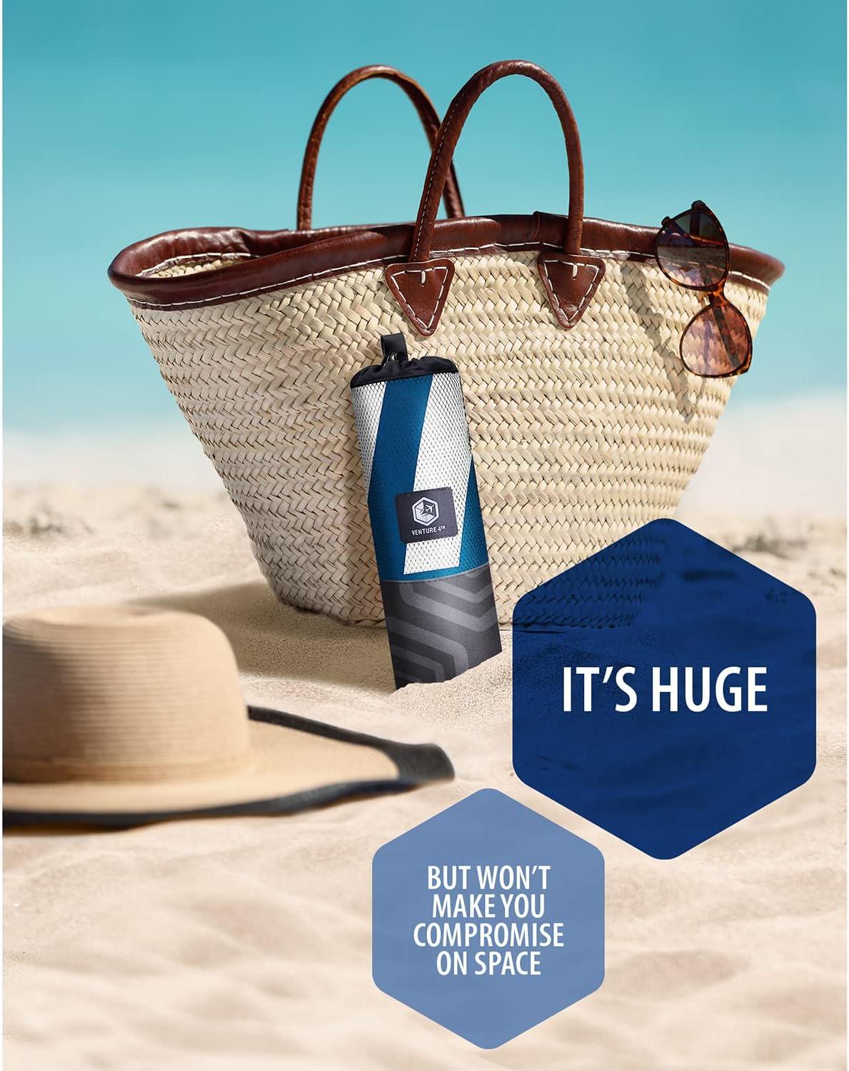 image:imageVENTURE 4TH Microfiber Beach Towel QuickDry Compact SandFree Absorbent Sandproof and Lightweight Perfect for Camping Beach and Roadtrips Dark Blue Stripes Design 35x78 inchesDark Blue