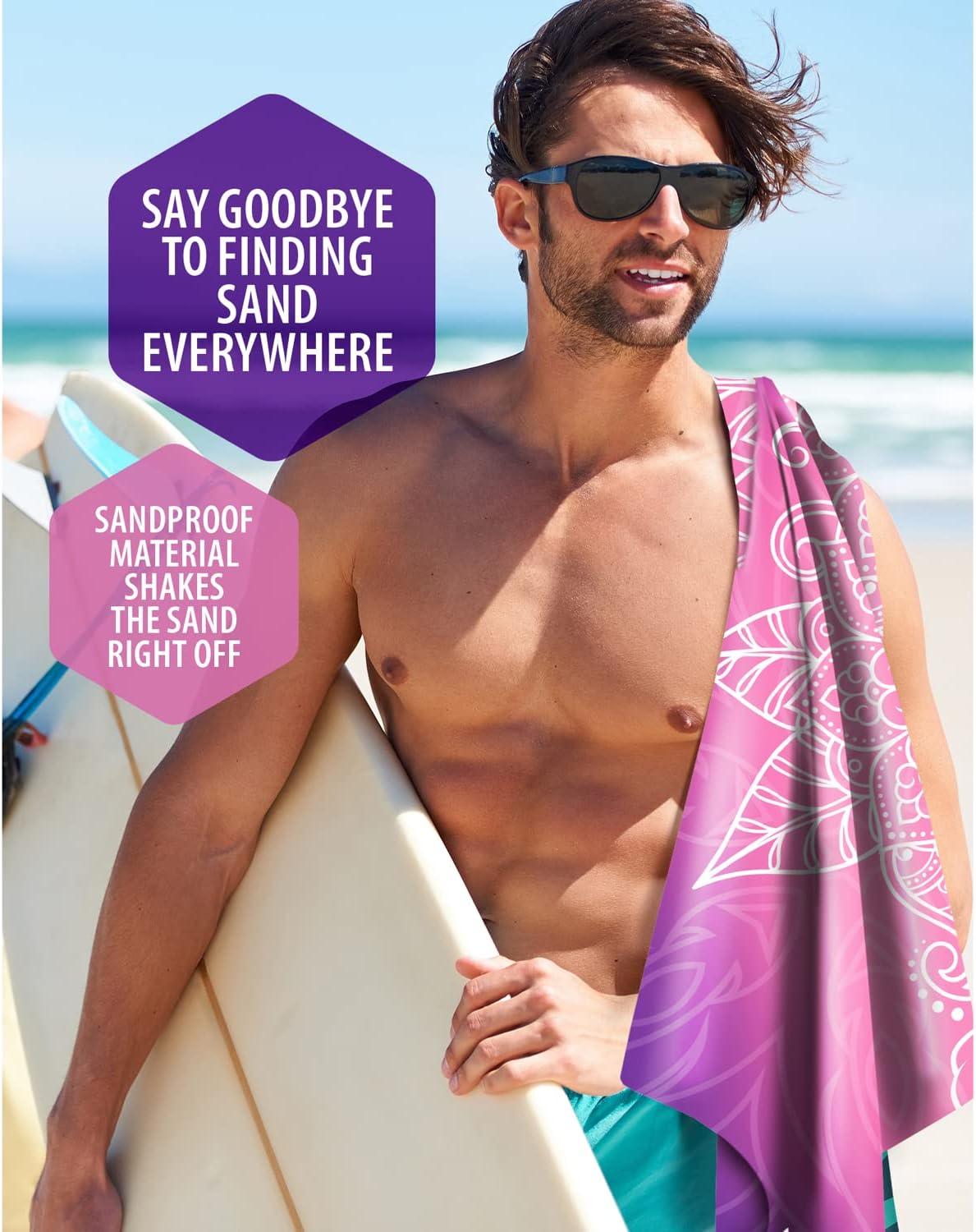image:imageVENTURE 4TH Microfiber Beach Towel QuickDry Compact SandFree Absorbent Sandproof and Lightweight Perfect for Camping Beach and Roadtrips Dark Blue Stripes Design 35x78 inchesPurple Mandala