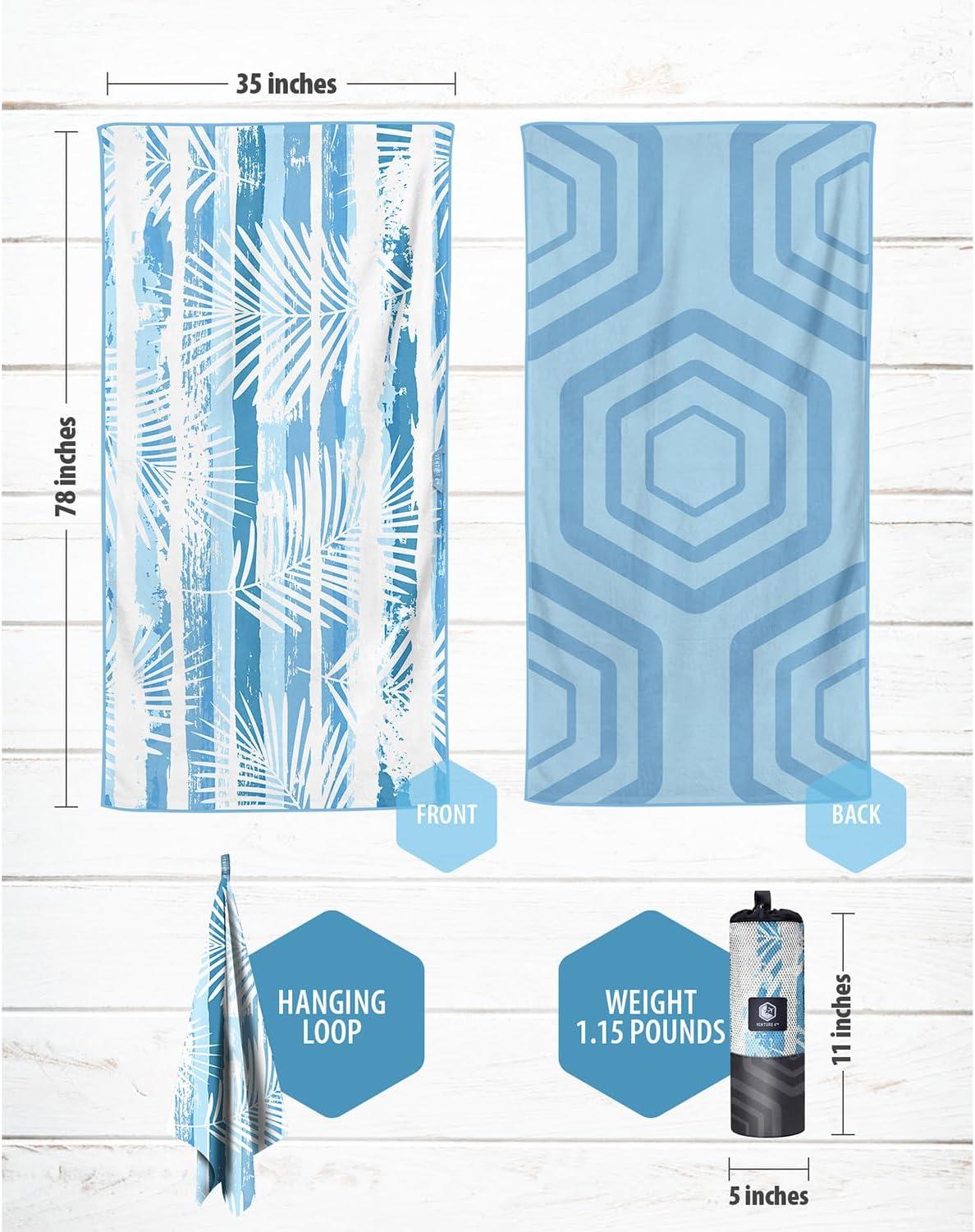 image:imageVENTURE 4TH Microfiber Beach Towel QuickDry Compact SandFree Absorbent Sandproof and Lightweight Perfect for Camping Beach and Roadtrips Dark Blue Stripes Design 35x78 inchesOcean Vibe