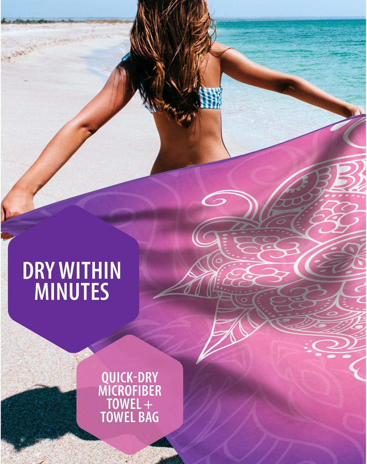 image:imageVENTURE 4TH Microfiber Beach Towel QuickDry Compact SandFree Absorbent Sandproof and Lightweight Perfect for Camping Beach and Roadtrips Dark Blue Stripes Design 35x78 inchesPurple Mandala
