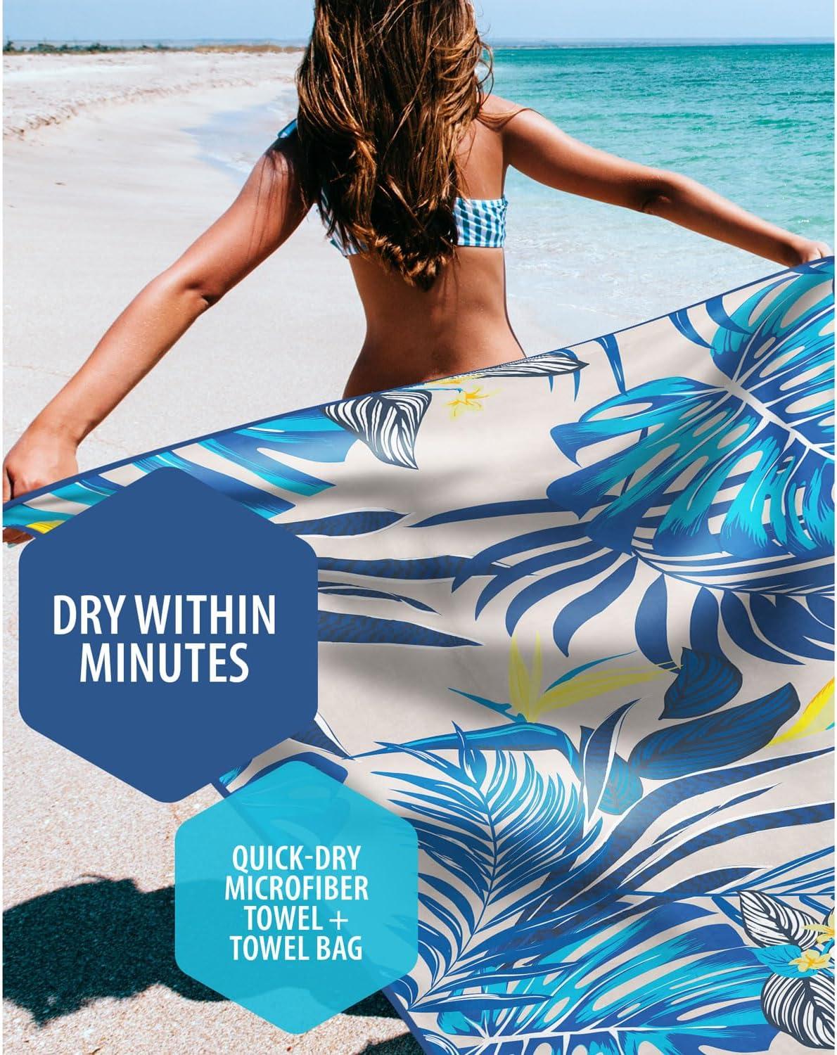 image:imageVENTURE 4TH Microfiber Beach Towel QuickDry Compact SandFree Absorbent Sandproof and Lightweight Perfect for Camping Beach and Roadtrips Dark Blue Stripes Design 35x78 inchesHibiscus