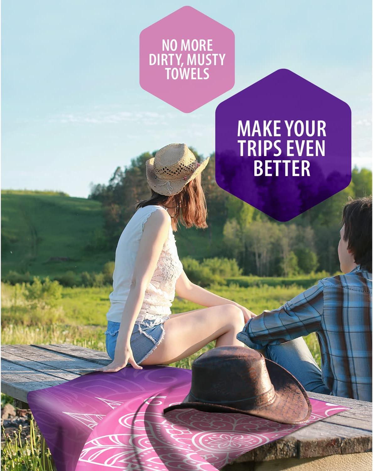 image:imageVENTURE 4TH Microfiber Beach Towel QuickDry Compact SandFree Absorbent Sandproof and Lightweight Perfect for Camping Beach and Roadtrips Dark Blue Stripes Design 35x78 inchesPurple Mandala