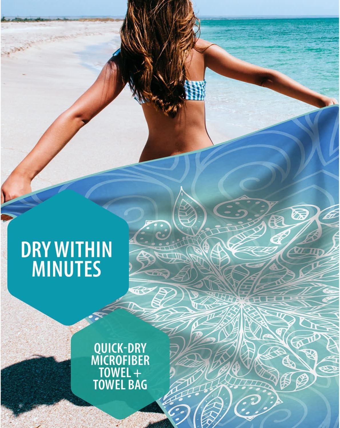image:imageVENTURE 4TH Microfiber Beach Towel QuickDry Compact SandFree Absorbent Sandproof and Lightweight Perfect for Camping Beach and Roadtrips Dark Blue Stripes Design 35x78 inchesBlue Mandala