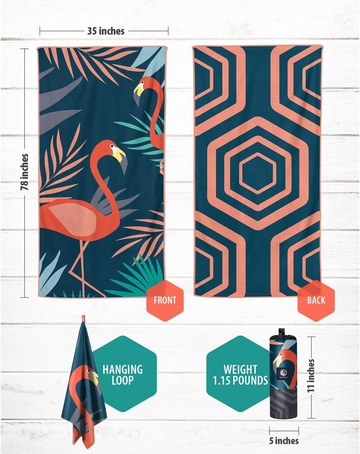 image:imageVENTURE 4TH Microfiber Beach Towel QuickDry Compact SandFree Absorbent Sandproof and Lightweight Perfect for Camping Beach and Roadtrips Dark Blue Stripes Design 35x78 inchesNavy Flamingo