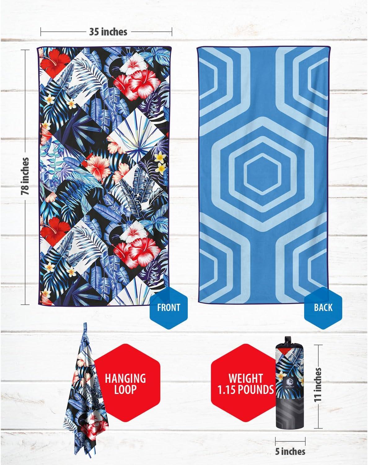 image:imageVENTURE 4TH Microfiber Beach Towel QuickDry Compact SandFree Absorbent Sandproof and Lightweight Perfect for Camping Beach and Roadtrips Dark Blue Stripes Design 35x78 inchesMidnight Bloom