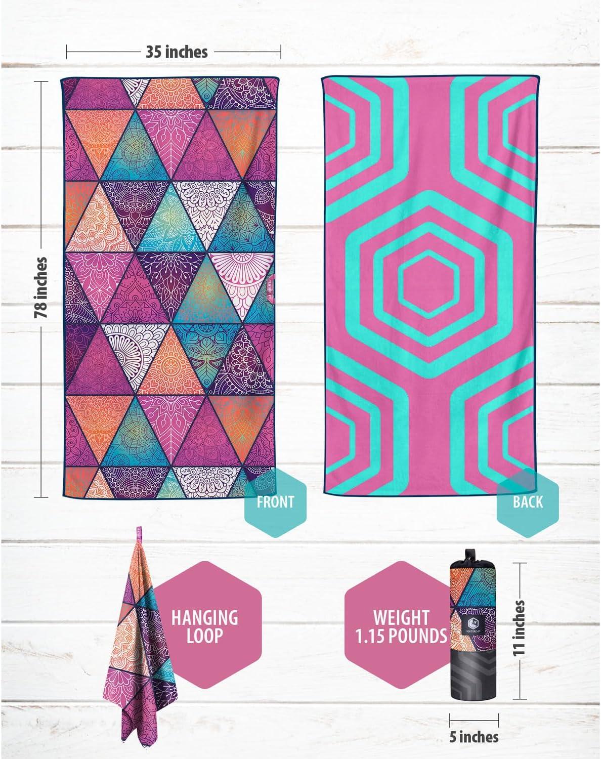 image:imageVENTURE 4TH Microfiber Beach Towel QuickDry Compact SandFree Absorbent Sandproof and Lightweight Perfect for Camping Beach and Roadtrips Dark Blue Stripes Design 35x78 inchesBohemian Summer