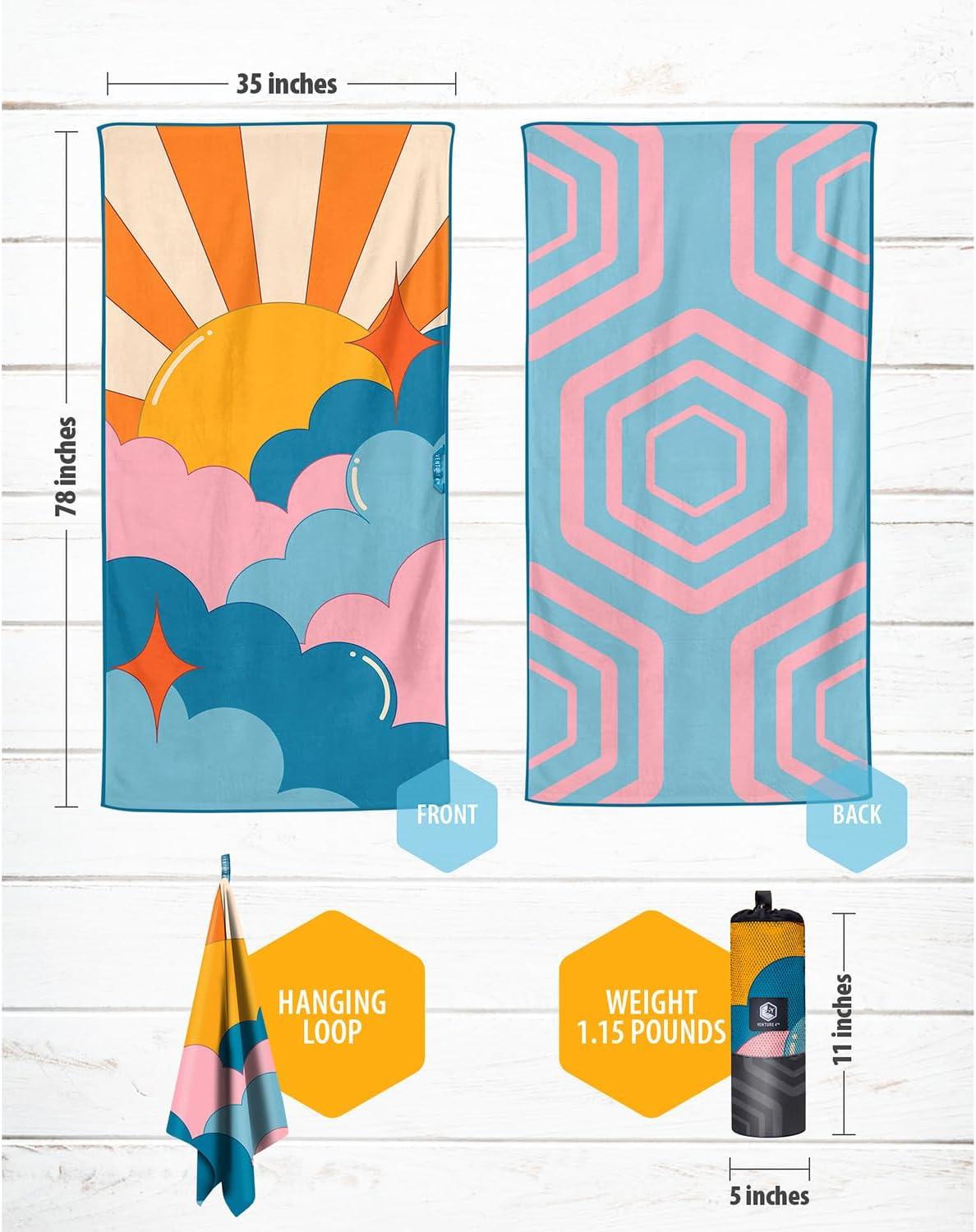 image:imageVENTURE 4TH Microfiber Beach Towel QuickDry Compact SandFree Absorbent Sandproof and Lightweight Perfect for Camping Beach and Roadtrips Dark Blue Stripes Design 35x78 inchesSkys the Limit