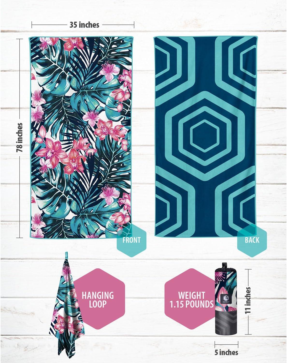 image:imageVENTURE 4TH Microfiber Beach Towel QuickDry Compact SandFree Absorbent Sandproof and Lightweight Perfect for Camping Beach and Roadtrips Dark Blue Stripes Design 35x78 inchesBlue Lagoon
