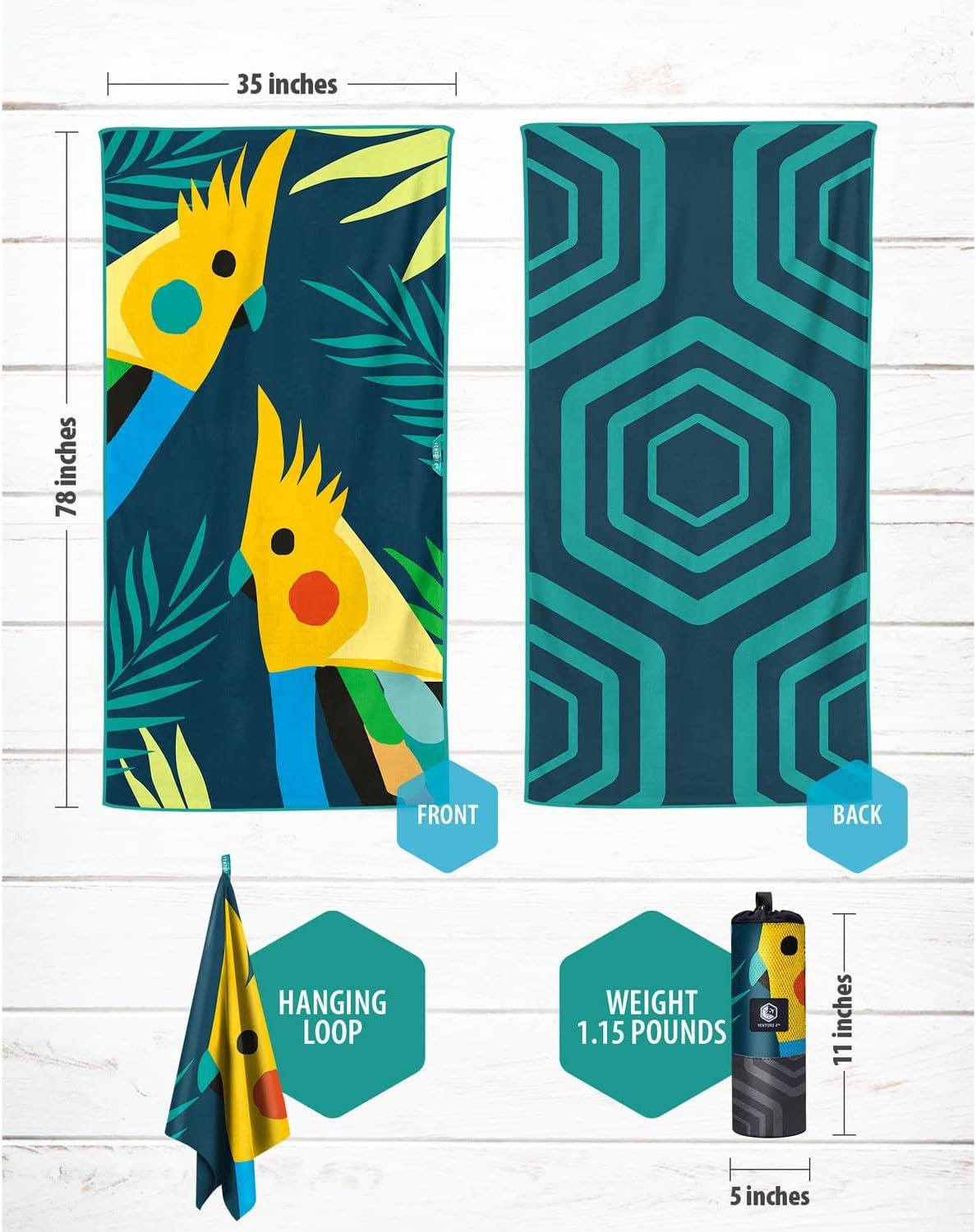 image:imageVENTURE 4TH Microfiber Beach Towel QuickDry Compact SandFree Absorbent Sandproof and Lightweight Perfect for Camping Beach and Roadtrips Dark Blue Stripes Design 35x78 inchesNavy Cockatoo