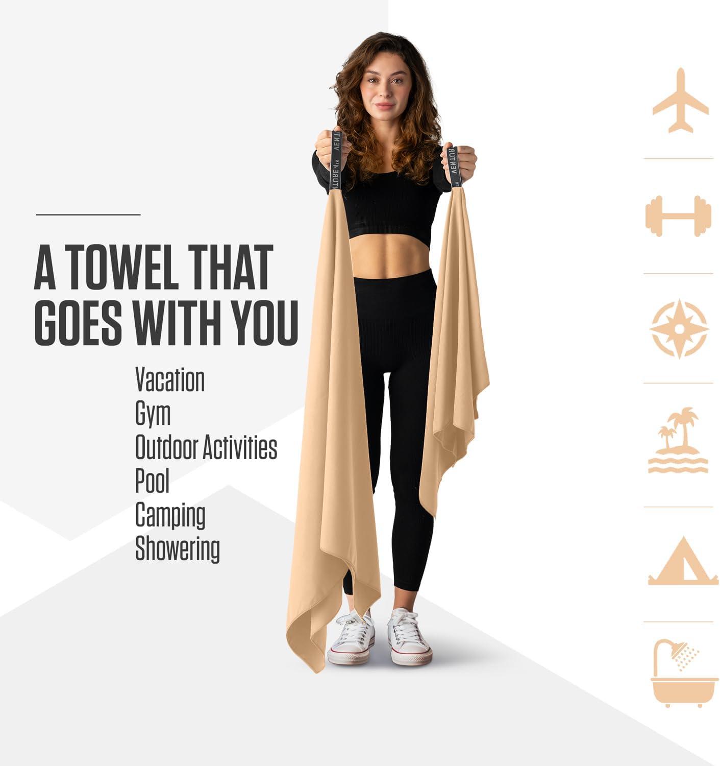 image:imageVENTURE 4TH Quick Dry Towel Microfiber Travel Towel Ideal for Camping Hiking Backpacking Gym Lightweight amp Fast Drying Travel Towels for Body Compact amp Easy to Pack Army Green LargeBeige