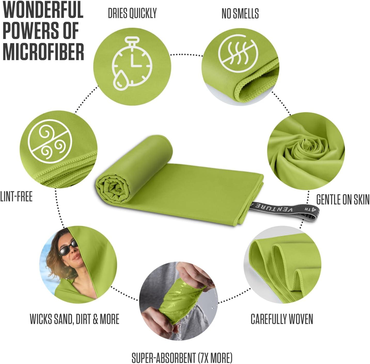 image:imageVENTURE 4TH Quick Dry Towel Microfiber Travel Towel Ideal for Camping Hiking Backpacking Gym Lightweight amp Fast Drying Travel Towels for Body Compact amp Easy to Pack Army Green LargeLime