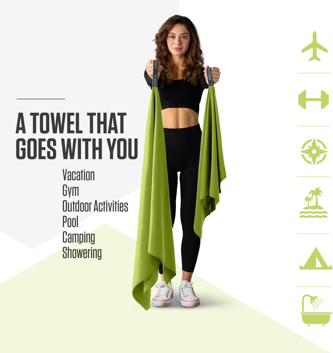image:imageVENTURE 4TH Quick Dry Towel Microfiber Travel Towel Ideal for Camping Hiking Backpacking Gym Lightweight amp Fast Drying Travel Towels for Body Compact amp Easy to Pack Army Green LargeLime