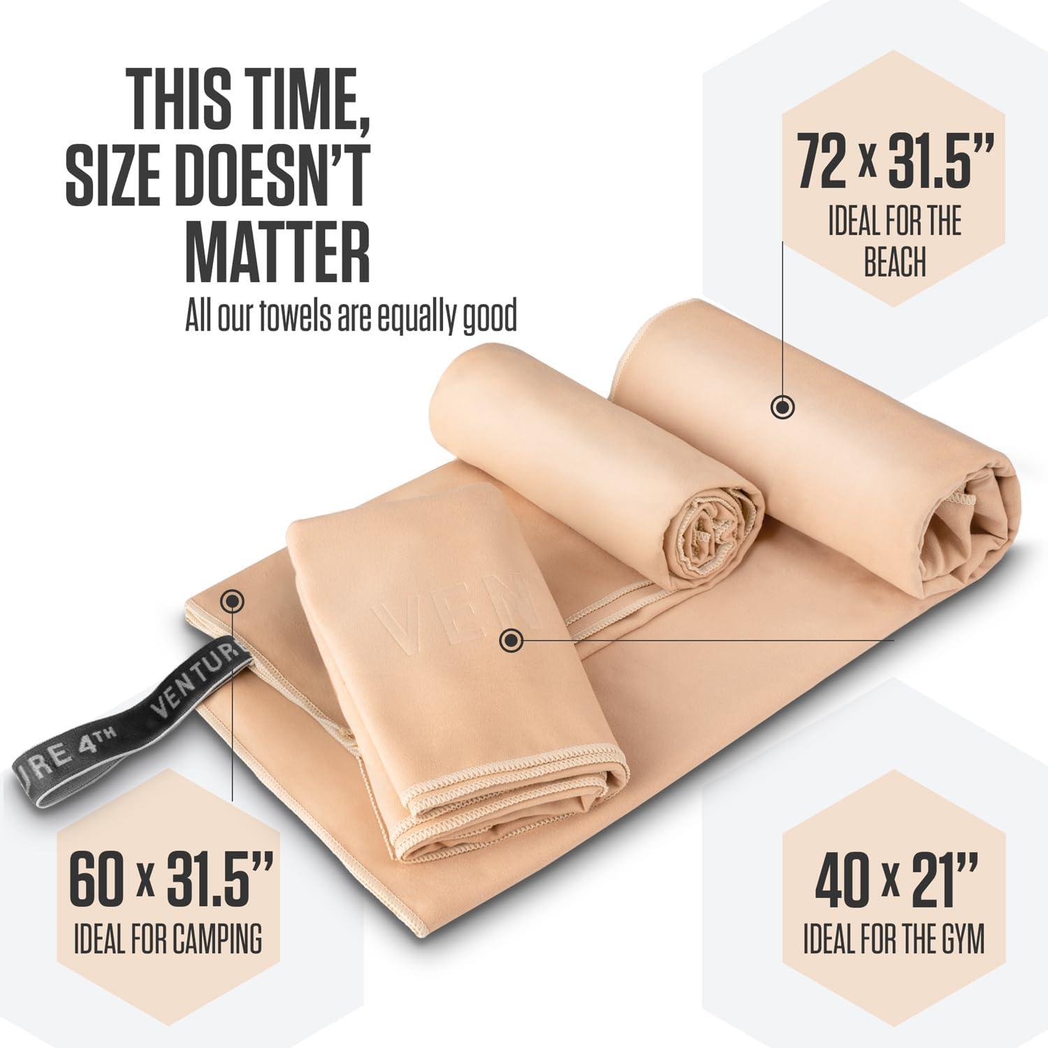 image:imageVENTURE 4TH Quick Dry Towel Microfiber Travel Towel Ideal for Camping Hiking Backpacking Gym Lightweight amp Fast Drying Travel Towels for Body Compact amp Easy to Pack Army Green LargeBeige