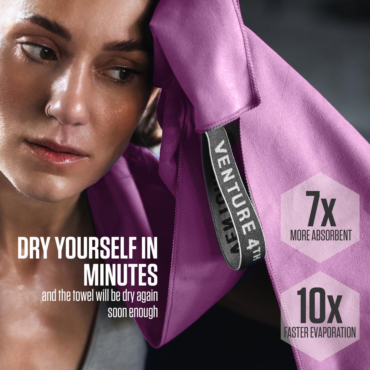 image:imageVENTURE 4TH Quick Dry Towel Microfiber Travel Towel Ideal for Camping Hiking Backpacking Gym Lightweight amp Fast Drying Travel Towels for Body Compact amp Easy to Pack Army Green LargePurple