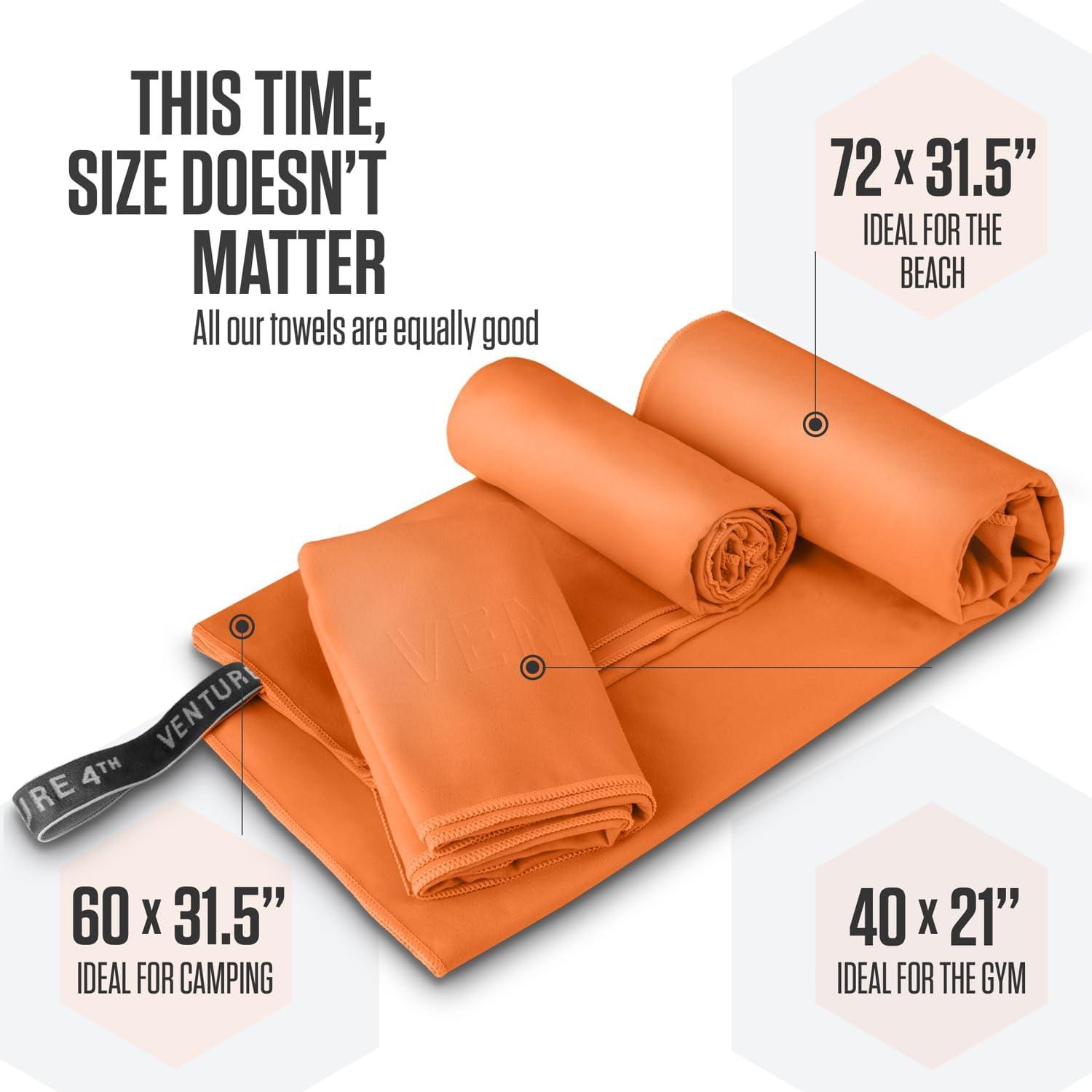 image:imageVENTURE 4TH Quick Dry Towel Microfiber Travel Towel Ideal for Camping Hiking Backpacking Gym Lightweight amp Fast Drying Travel Towels for Body Compact amp Easy to Pack Army Green LargeOrange