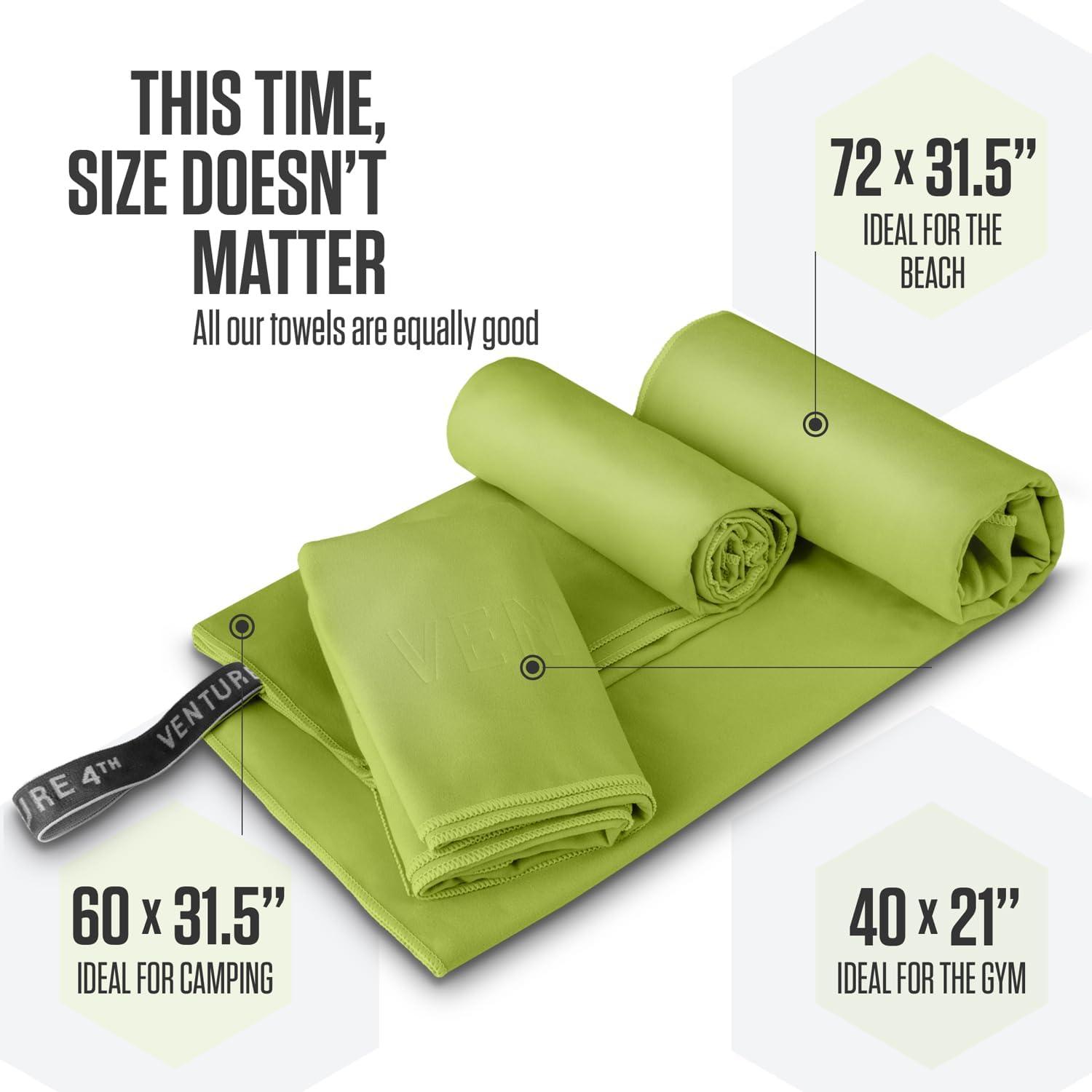 image:imageVENTURE 4TH Quick Dry Towel Microfiber Travel Towel Ideal for Camping Hiking Backpacking Gym Lightweight amp Fast Drying Travel Towels for Body Compact amp Easy to Pack Army Green LargeLime