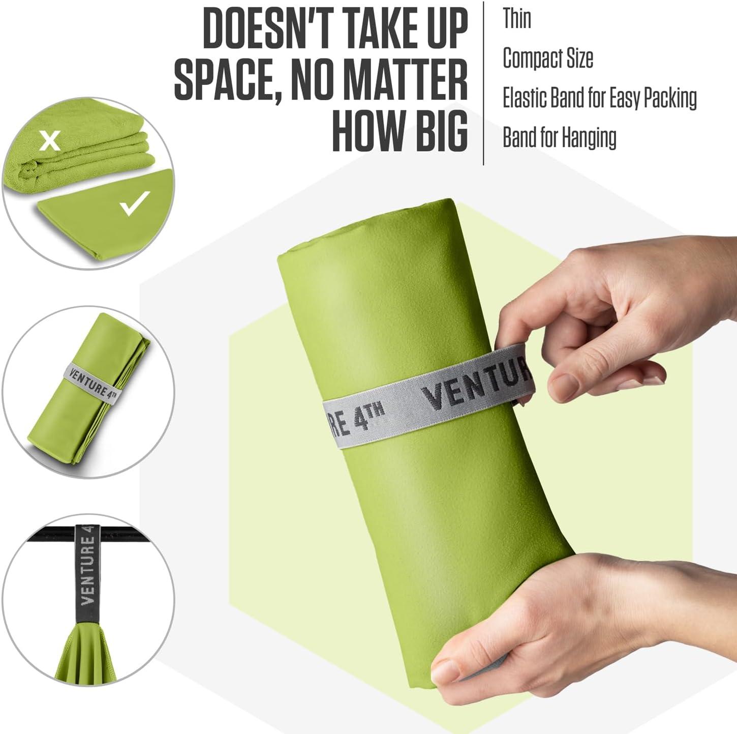 image:imageVENTURE 4TH Quick Dry Towel Microfiber Travel Towel Ideal for Camping Hiking Backpacking Gym Lightweight amp Fast Drying Travel Towels for Body Compact amp Easy to Pack Army Green LargeLime