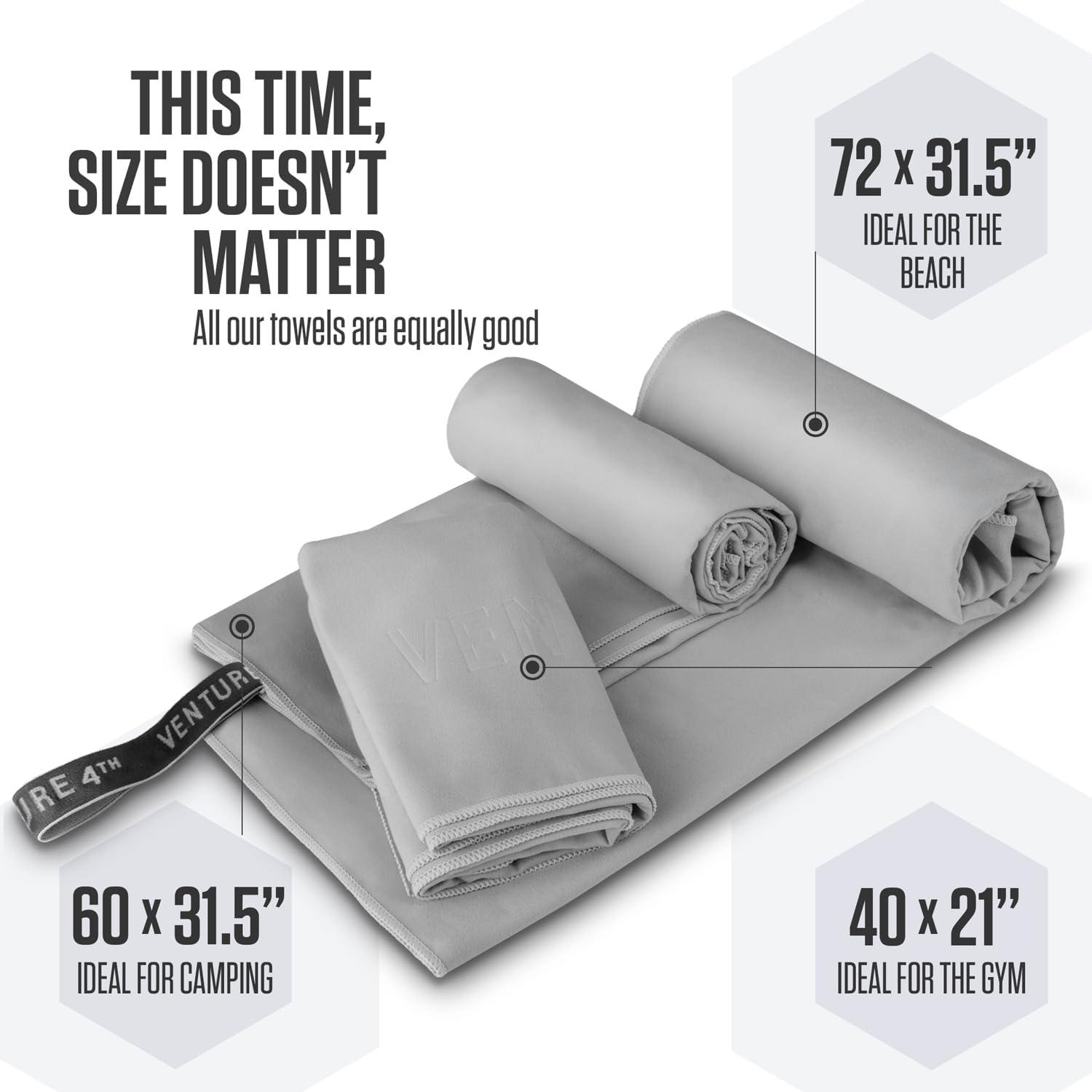 image:imageVENTURE 4TH Quick Dry Towel Microfiber Travel Towel Ideal for Camping Hiking Backpacking Gym Lightweight amp Fast Drying Travel Towels for Body Compact amp Easy to Pack Army Green LargeLight Gray