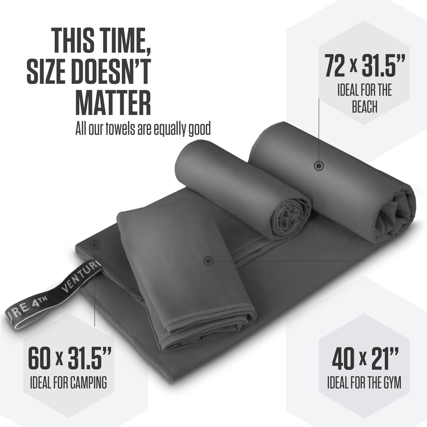 image:imageVENTURE 4TH Quick Dry Towel Microfiber Travel Towel Ideal for Camping Hiking Backpacking Gym Lightweight amp Fast Drying Travel Towels for Body Compact amp Easy to Pack Army Green LargeCharcoal