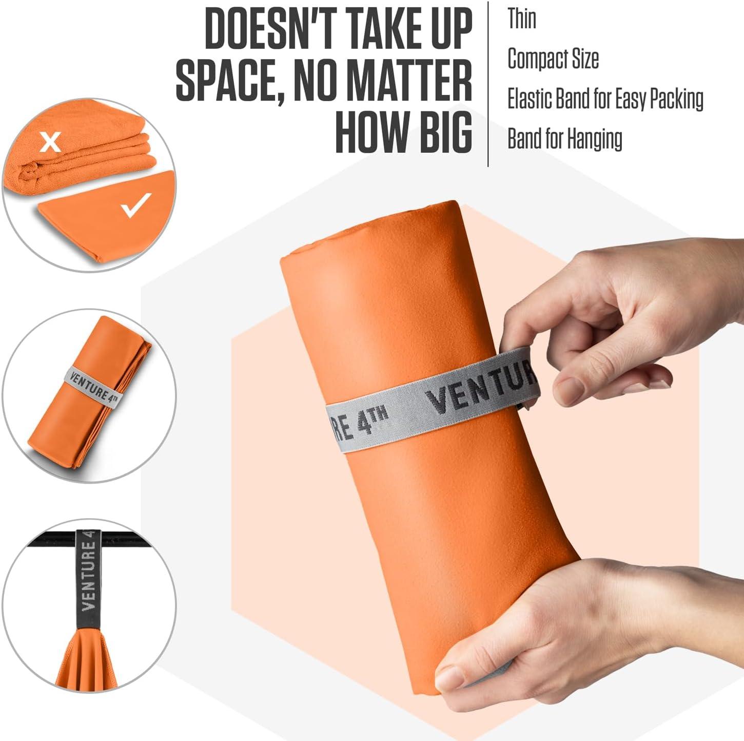 image:imageVENTURE 4TH Quick Dry Towel Microfiber Travel Towel Ideal for Camping Hiking Backpacking Gym Lightweight amp Fast Drying Travel Towels for Body Compact amp Easy to Pack Army Green LargeOrange