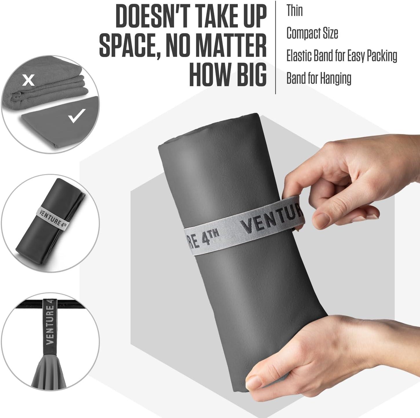 image:imageVENTURE 4TH Quick Dry Towel Microfiber Travel Towel Ideal for Camping Hiking Backpacking Gym Lightweight amp Fast Drying Travel Towels for Body Compact amp Easy to Pack Army Green LargeCharcoal