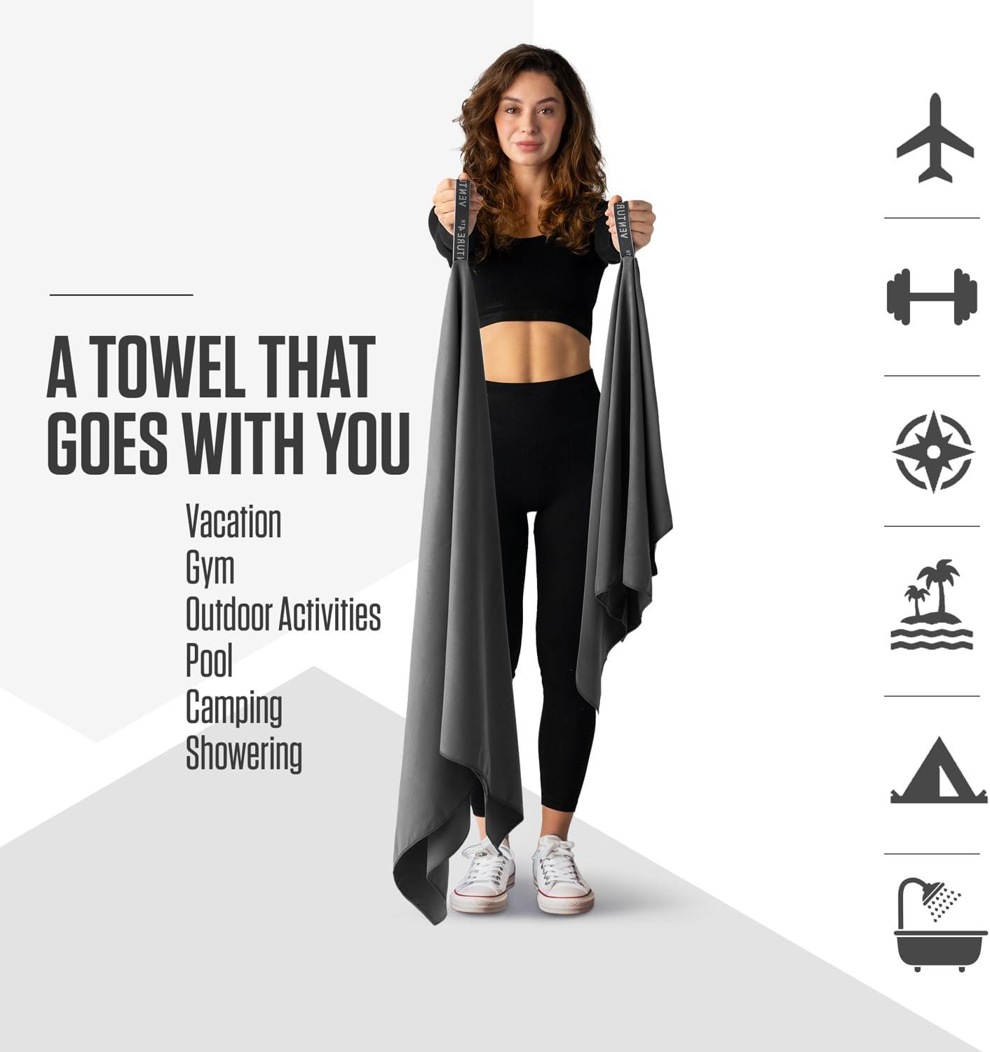 image:imageVENTURE 4TH Quick Dry Towel Microfiber Travel Towel Ideal for Camping Hiking Backpacking Gym Lightweight amp Fast Drying Travel Towels for Body Compact amp Easy to Pack Army Green LargeCharcoal