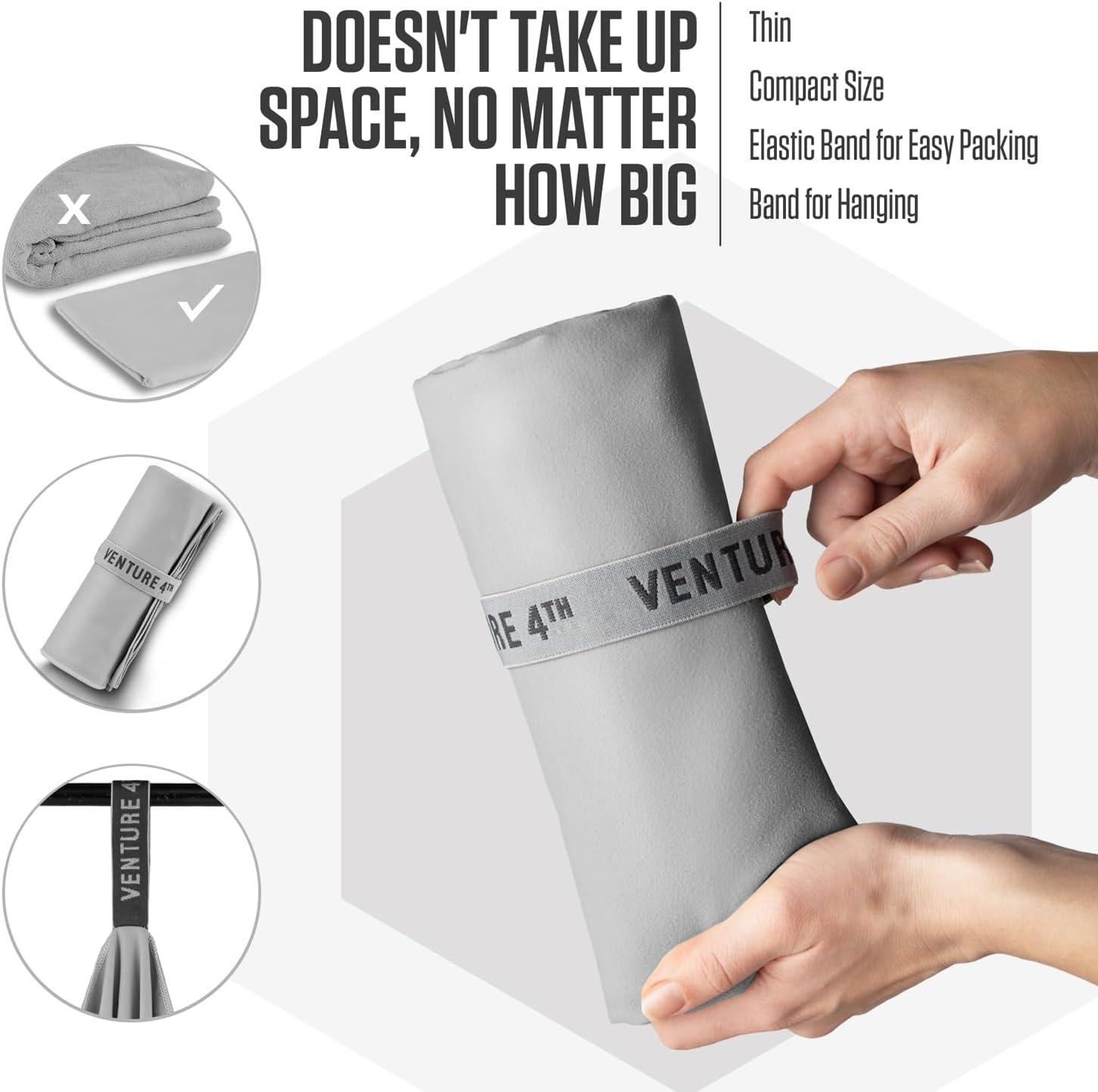 image:imageVENTURE 4TH Quick Dry Towel Microfiber Travel Towel Ideal for Camping Hiking Backpacking Gym Lightweight amp Fast Drying Travel Towels for Body Compact amp Easy to Pack Army Green LargeLight Gray