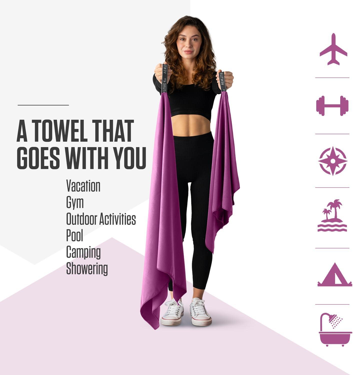 image:imageVENTURE 4TH Quick Dry Towel Microfiber Travel Towel Ideal for Camping Hiking Backpacking Gym Lightweight amp Fast Drying Travel Towels for Body Compact amp Easy to Pack Army Green LargePurple