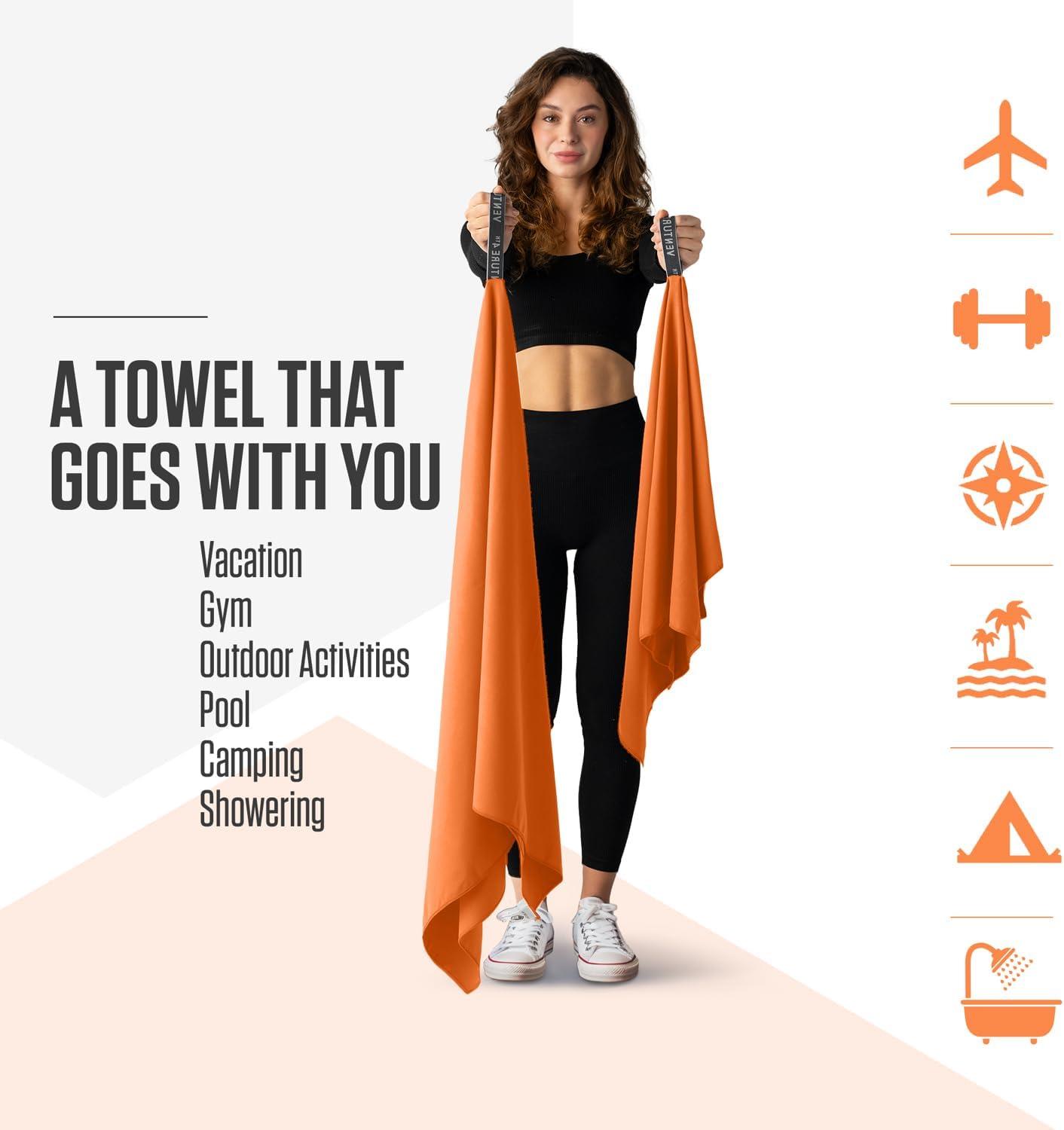 image:imageVENTURE 4TH Quick Dry Towel Microfiber Travel Towel Ideal for Camping Hiking Backpacking Gym Lightweight amp Fast Drying Travel Towels for Body Compact amp Easy to Pack Army Green LargeOrange