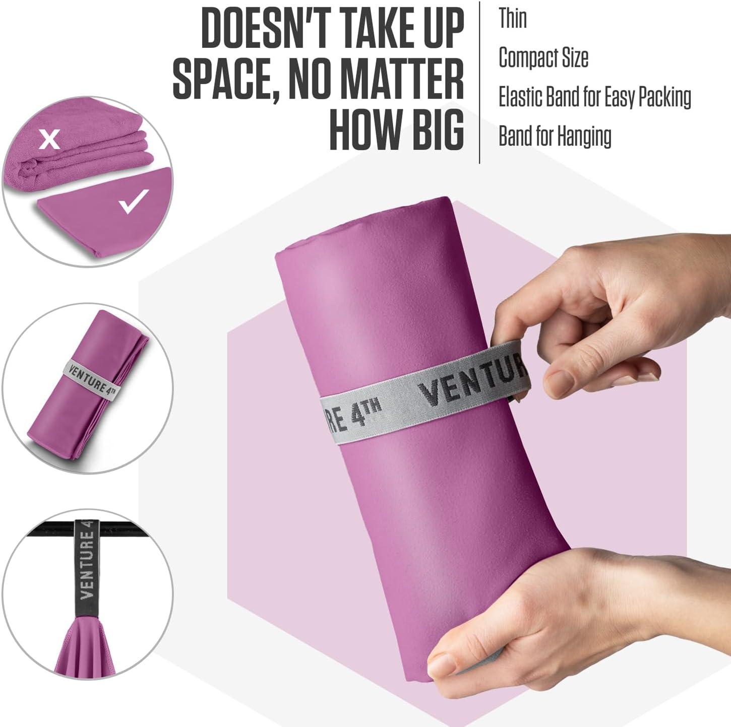 image:imageVENTURE 4TH Quick Dry Towel Microfiber Travel Towel Ideal for Camping Hiking Backpacking Gym Lightweight amp Fast Drying Travel Towels for Body Compact amp Easy to Pack Army Green LargePurple