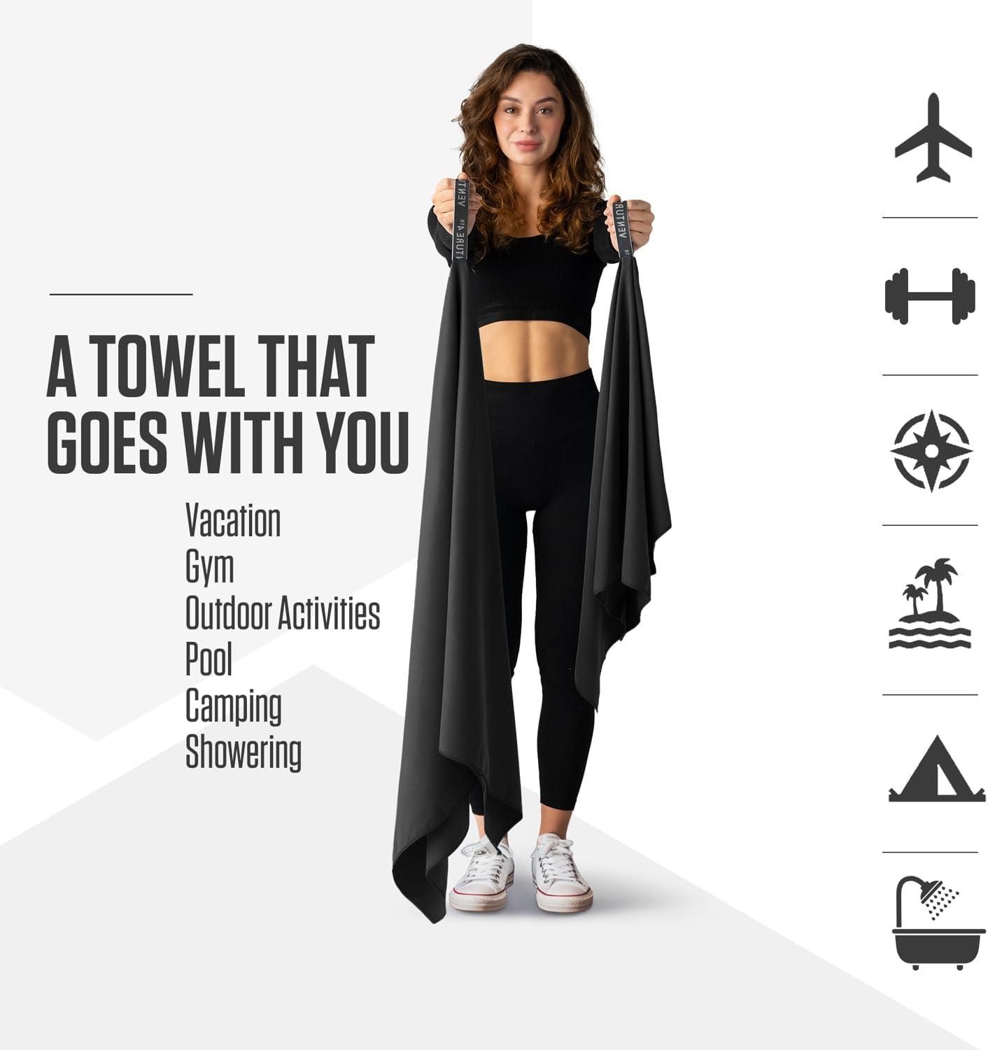 image:imageVENTURE 4TH Quick Dry Towel Microfiber Travel Towel Ideal for Camping Hiking Backpacking Gym Lightweight amp Fast Drying Travel Towels for Body Compact amp Easy to Pack Army Green LargeBlack