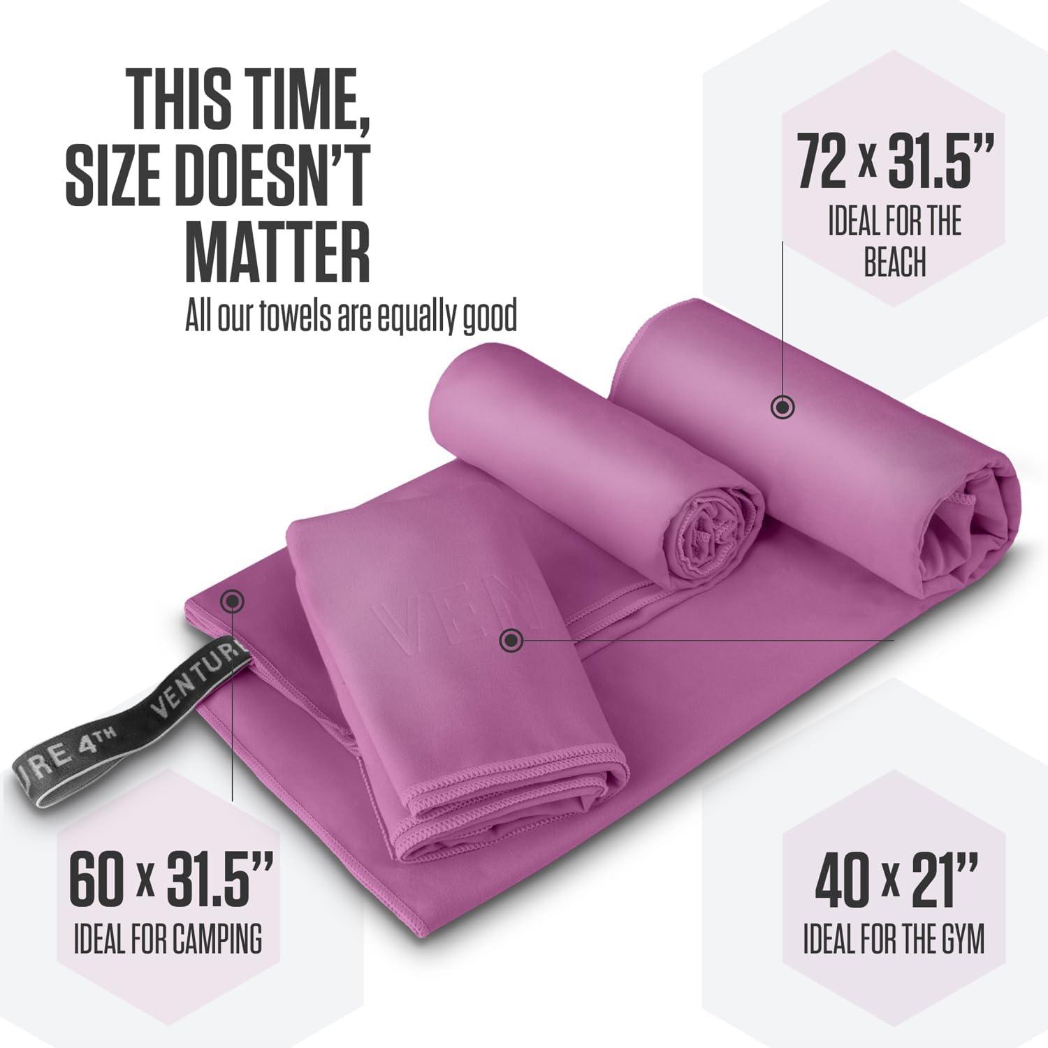 image:imageVENTURE 4TH Quick Dry Towel Microfiber Travel Towel Ideal for Camping Hiking Backpacking Gym Lightweight amp Fast Drying Travel Towels for Body Compact amp Easy to Pack Army Green LargePurple