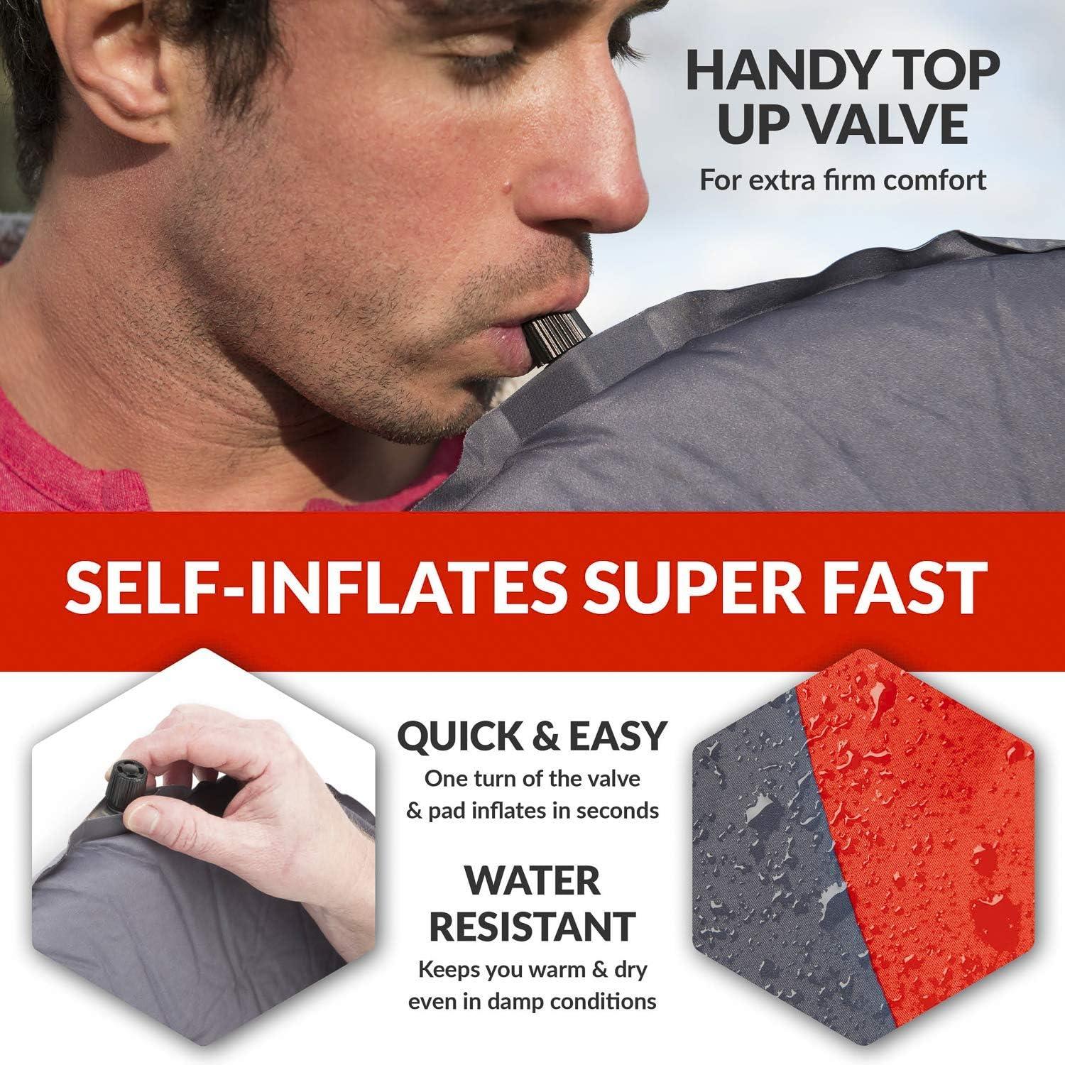 image:imageVENTURE 4TH Self Inflating Sleeping Pad No Pump Required EasyInflate Warm Quiet Supportive Mattress for a Comfortable Nights Sleep Compact Ultralight Mat Ideal For Backpacking and Camping