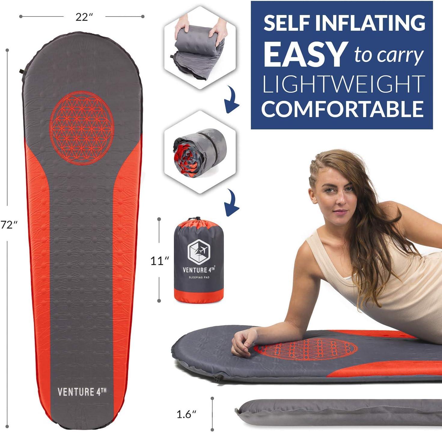 image:imageVENTURE 4TH Self Inflating Sleeping Pad No Pump Required EasyInflate Warm Quiet Supportive Mattress for a Comfortable Nights Sleep Compact Ultralight Mat Ideal For Backpacking and Camping