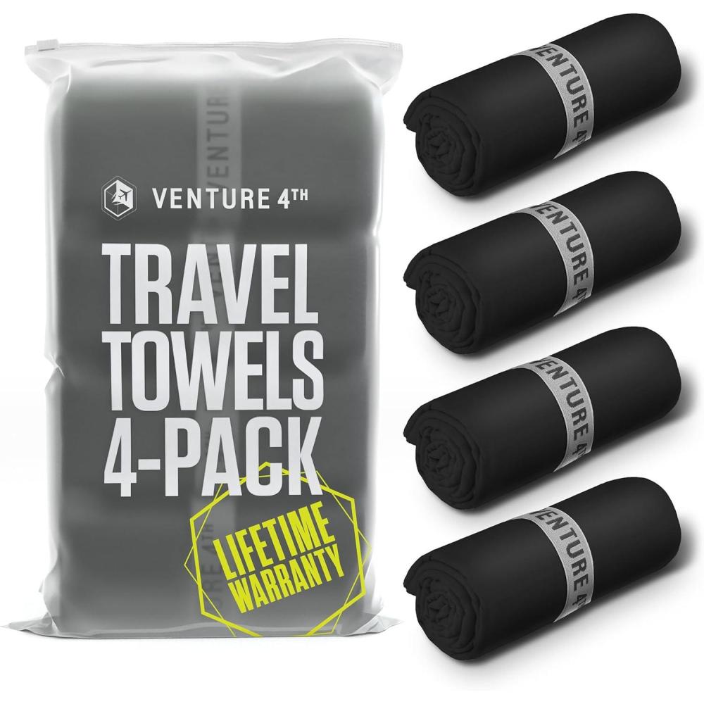 image:imageVENTURE 4TH 4pcs Quick Dry Towels Microfiber Travel Towels Ideal for Camping Hiking Backpacking Gym Lightweight amp Fast Drying Travel Towels for Body Compact amp Easy to Pack 4 Pack Large4pack Black