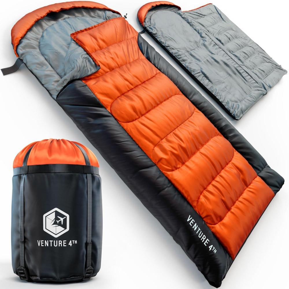 image:imageVENTURE 4TH Backpacking Sleeping Bag XXL Double and Single Sizes Lightweight Warm amp Cold Weather Sleeping Bags for Adults Kids amp Couples Ideal for Hiking Camping amp Outdoor AdventuresOrangeGray