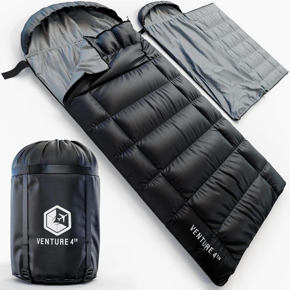 image:imageVENTURE 4TH Backpacking Sleeping Bag XXL Double and Single Sizes Lightweight Warm amp Cold Weather Sleeping Bags for Adults Kids amp Couples Ideal for Hiking Camping amp Outdoor AdventuresBlack