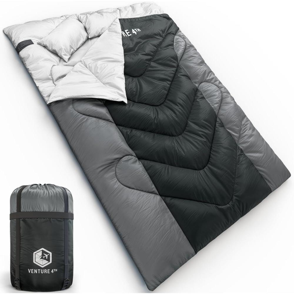 image:imageVENTURE 4TH Backpacking Sleeping Bag XXL Double and Single Sizes Lightweight Warm amp Cold Weather Sleeping Bags for Adults Kids amp Couples Ideal for Hiking Camping amp Outdoor AdventuresBlackSilver