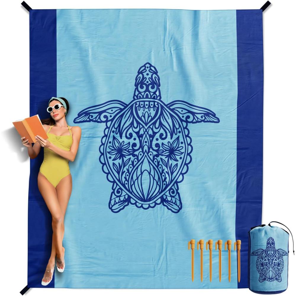 image:imageVENTURE 4TH FamilySize Beach Blanket Sandproof Waterproof Lightweight amp Compact Includes Stakes and Carry Bag 7x8 feet XL Mandala Turtle